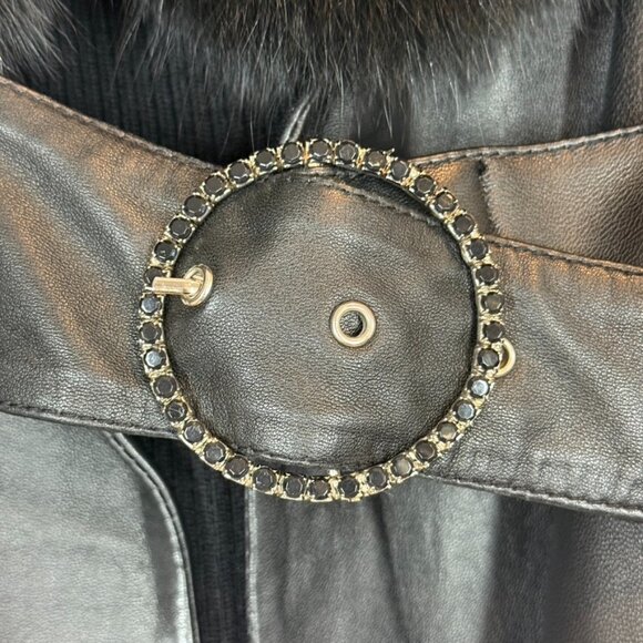 Cache Black Leather Dressy Blazer Jacket Detachable Fox Fur Trim Collar Medium - Picture 10 of 16